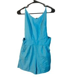 Blue Sleeveless Shorts Romper Open Back Women Sz S